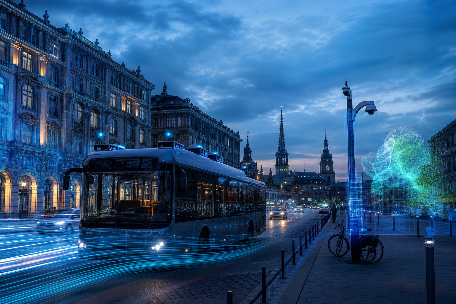 Municipal bus equipped with TayuTech sensors collecting urban data