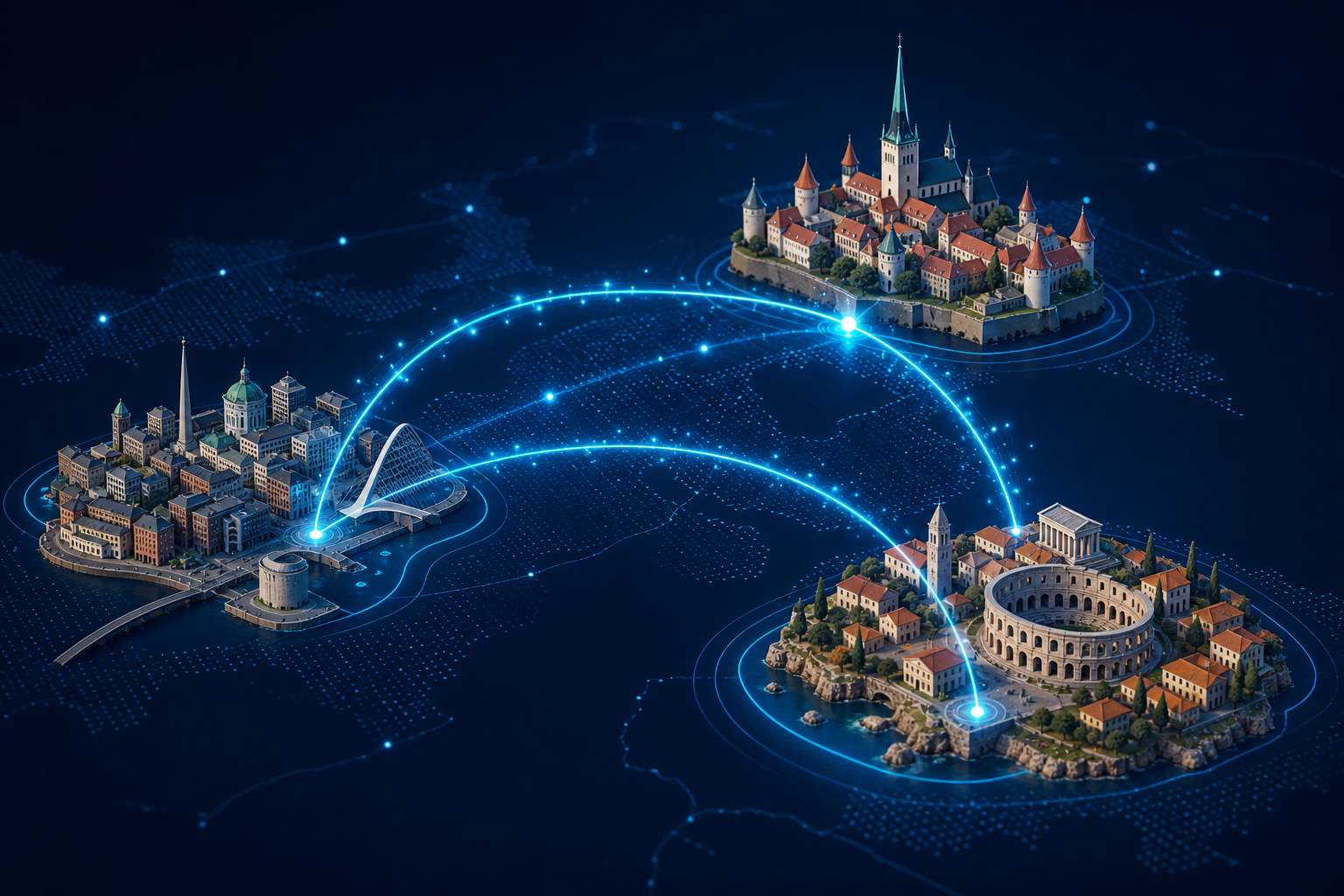 Network map connecting Tallinn, Dublin and Pula pilot cities